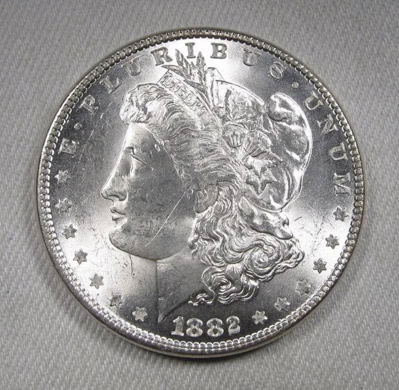 Obverse 1882 silver dollar