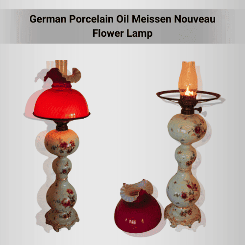 German Porcelain Oil Meissen Nouveau Flower Lamp