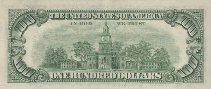 1977 $100 bill reverse