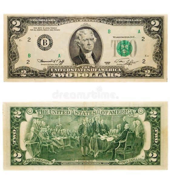 $2 bill obverse and reverse