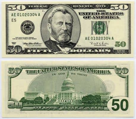 $50 bill obverse and reverse side