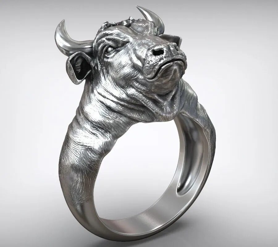 Taurus Bull Head Ring - Handcrafted Solid Sterling Silver