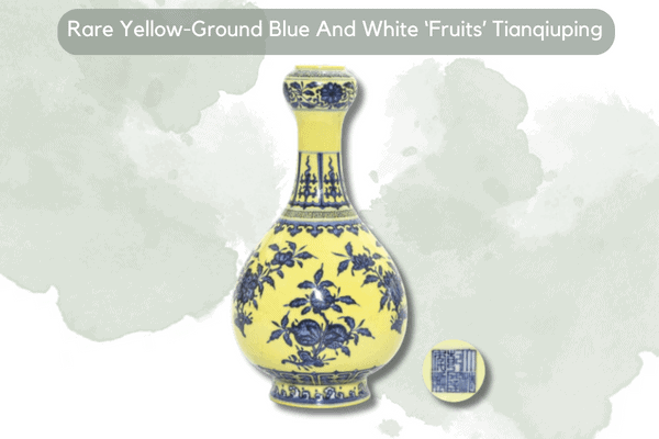 Most Valuable Fine China - Rare Yellow-Ground Blue and White ‘Fruits’ Tianqiuping